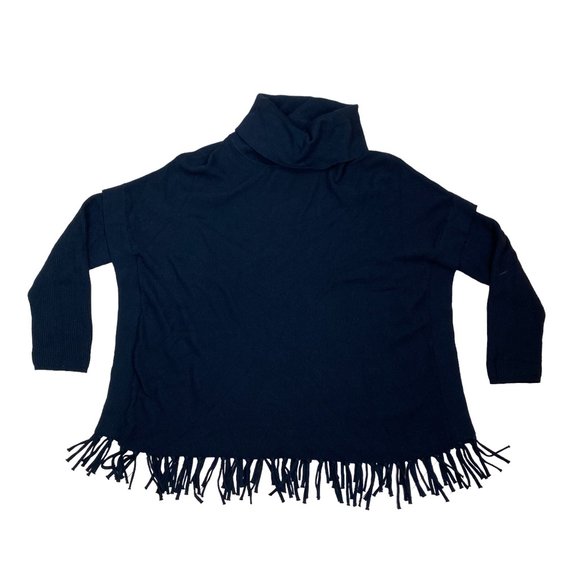 Icelandic Cashmere Wool Sweater Black Cowl Neck Fringe Quiet Luxury Equestrian-M - Picture 9 of 11
